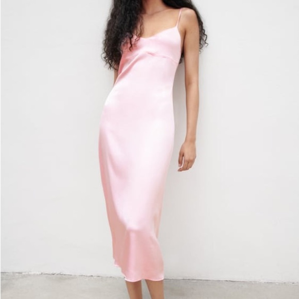 Zara satin effect midi dress in pink